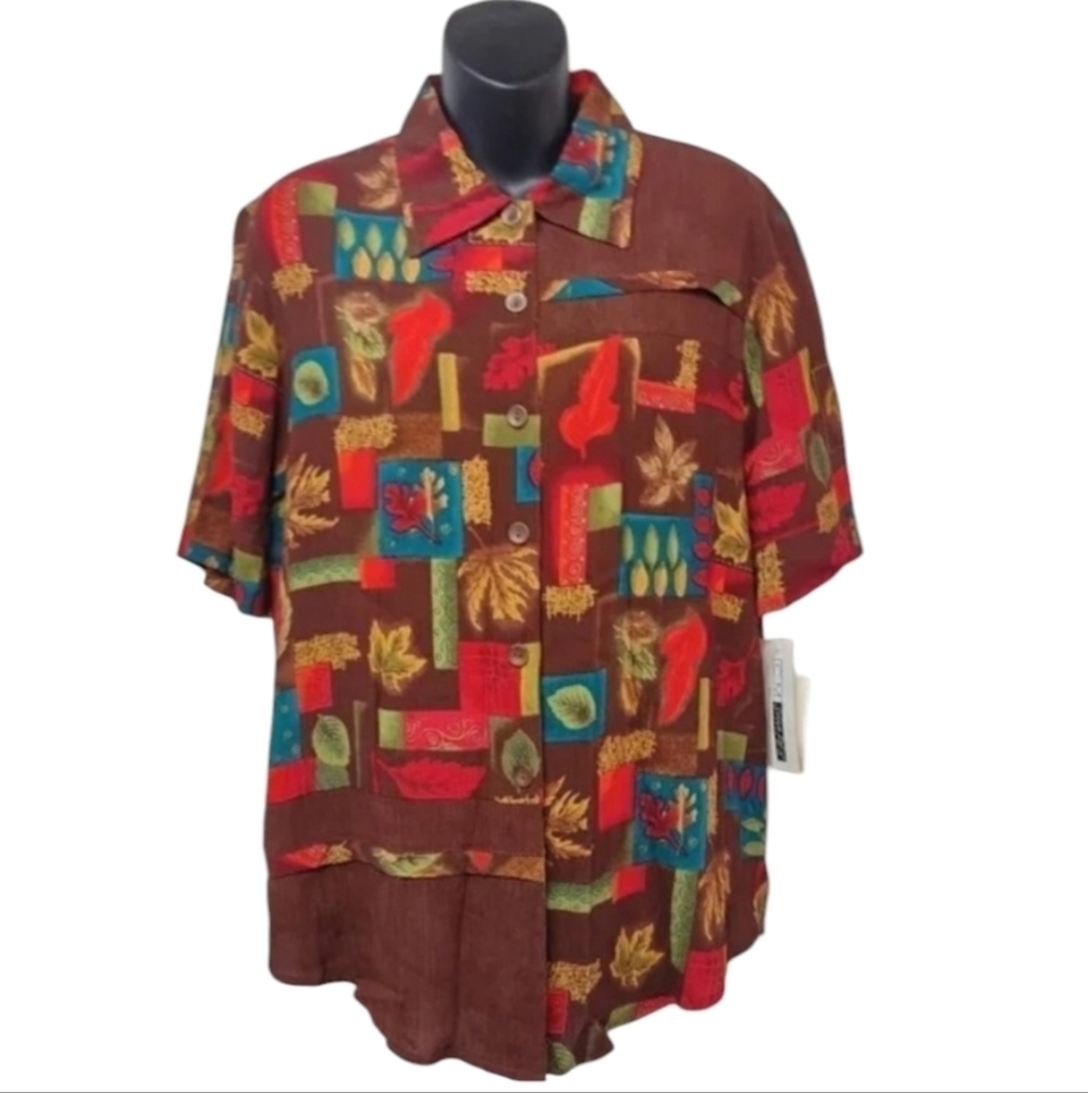 C.M. Shapes Vintage Womens Multicolor Shortsleeve Button Down Shirt/Top Sz S NWT